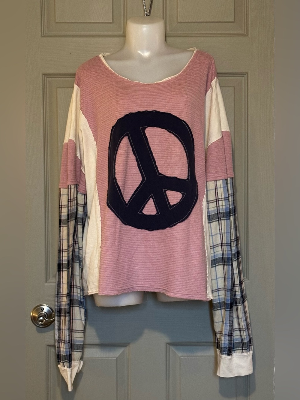 BAR x Oli & Hali Oversized Boho Peace Sign Mixed Media Thermal Top - XL